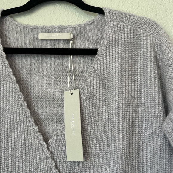 Revolve One Grey Day | Gray V-Neck Cashmere Wrap Sweater - Picture 2 of 7
